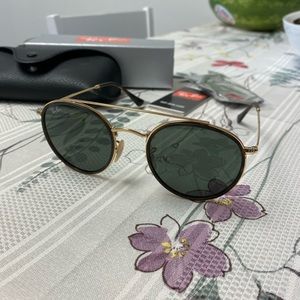 Round double bridge gold ray bans